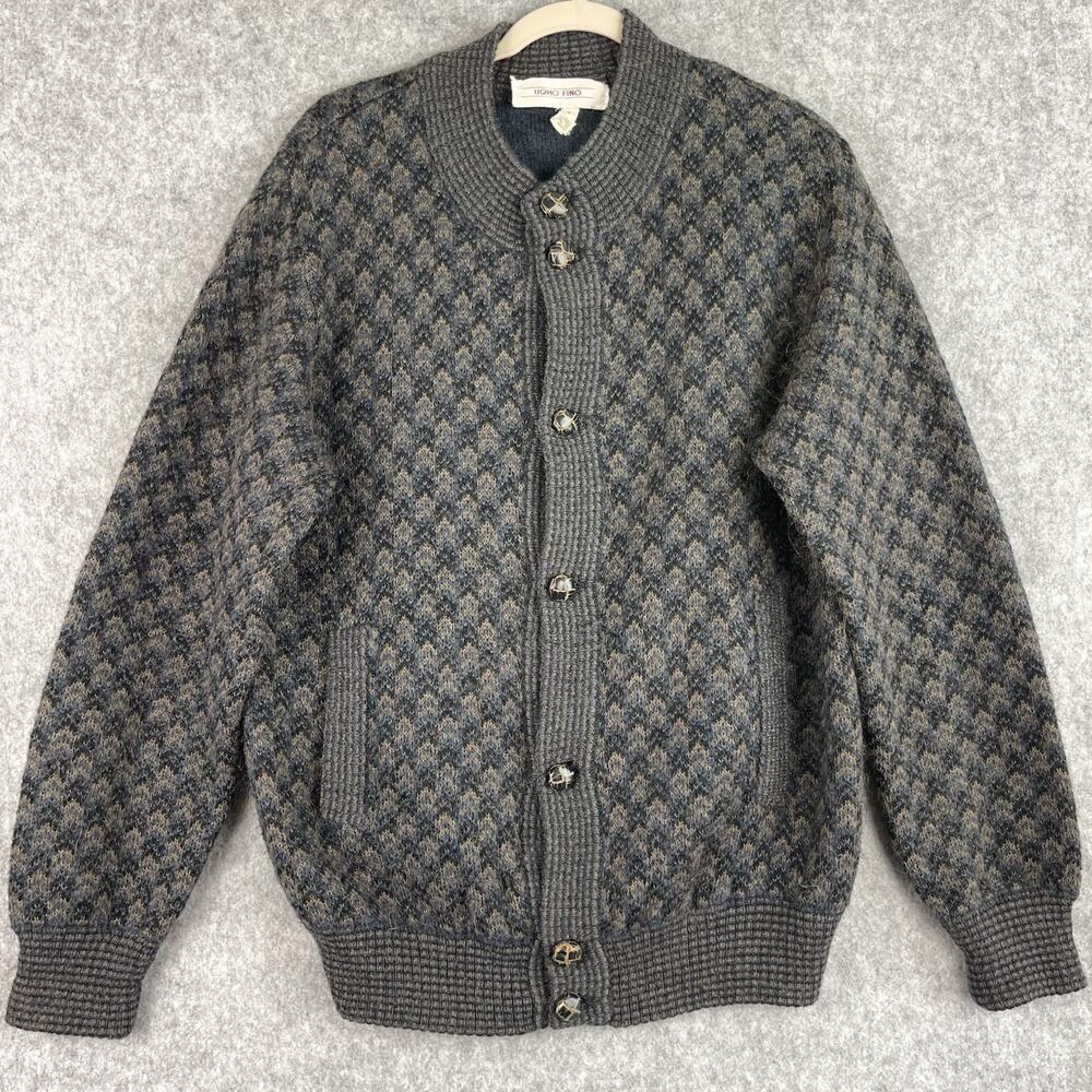 VTG Uomo Fino Sweater Cardigan Mens Large Mohair Fisherman Grandpa Italy Made